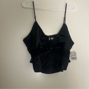 Intimately Free People Black Lace Spaghetti Strap Crop Top Size L